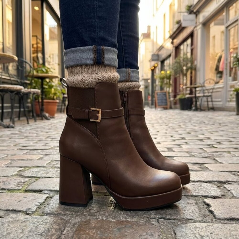 NWT Top Moda Brown Faux Leather Platform Ankle Boots - 3.75" Heel 1" Platform